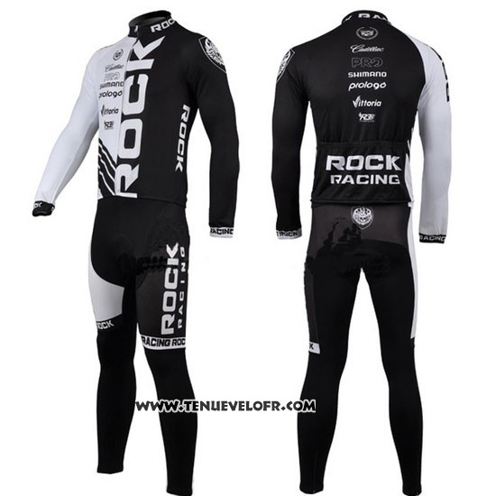 2010 Maillot Ciclismo Rock Racing Noir et Blanc Manches Longues et Cuissard